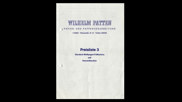 Eine alte Preisliste der Firma Wilhelm Patten Papier- und Pappenverarbeitung
